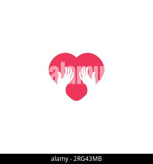 Heart Care Logo Design.  Heart Hand Logo. Love Hand Logo Stock Vector