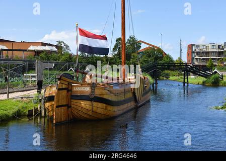 Broek op Langedijk, Netherlands. July 24, 2023. Old barge at the Broekerveiling in Broek op Langedijk.... High quality photo Stock Photo