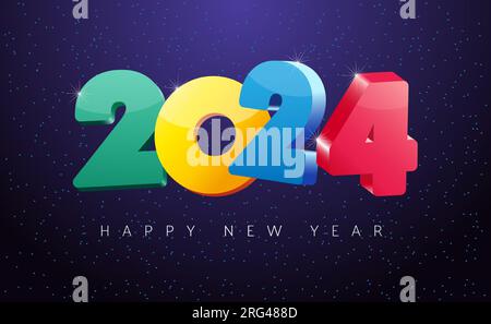 2024 colorful 3D numbers. Happy new year 2024 vector logo design Stock Vector