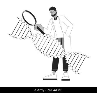 Scientist studying dna bw concept vector spot illustration Stock Vector