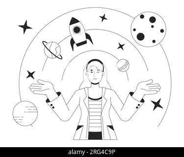 Female astrophysicist bw concept vector spot illustration Stock Vector