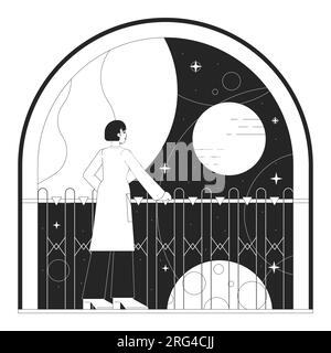 Space program bw concept vector spot illustration Stock Vector