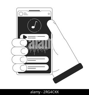 Music app on smartphone bw concept vector spot illustration Stock Vector