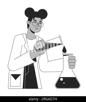 Scientist conducts experiment bw concept vector spot illustration Stock Vector