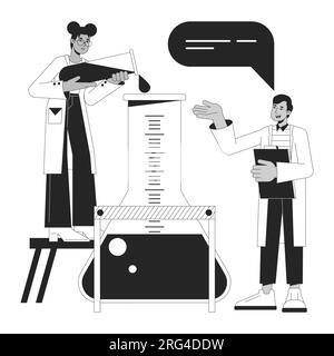 Chemical experiment bw concept vector spot illustration Stock Vector
