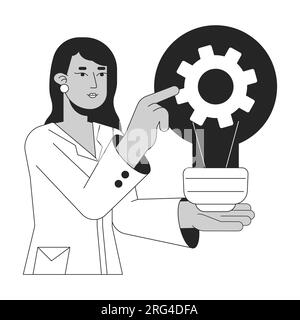 Female scientist mechanic bw concept vector spot illustration Stock Vector