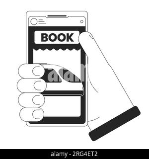 Holding smartphone for buying tickets bw concept vector spot illustration Stock Vector