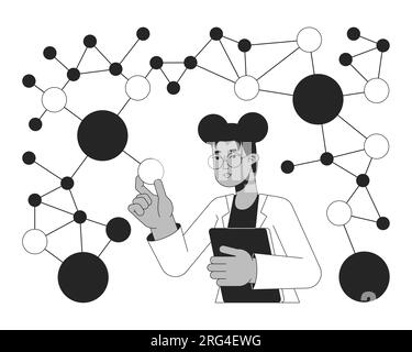 Scientist studying molecules bw concept vector spot illustration Stock Vector