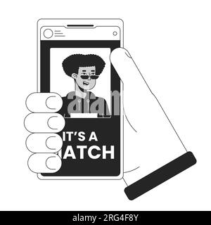 Smartphone with online dating app bw concept vector spot illustration Stock Vector