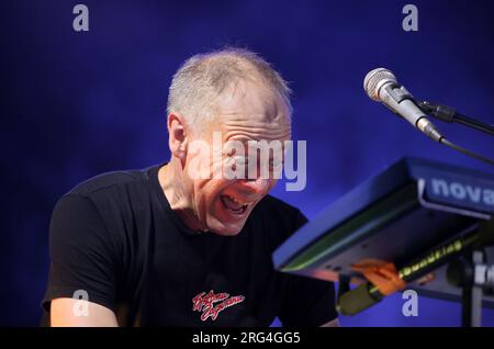 IVANO-FRANKIVSK, UKRAINE - AUGUST 5, 2023 - Pavlo Krakhmalov of the Braty Hadiukiny rock band performs during a charity concert in support of the Arme Stock Photo