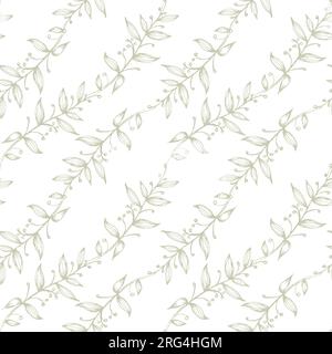 Leaves seamless pattern for surface and textile design. Floral branch hand drawn vector background Stock Vector