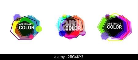Set of abstract modern graphic elements in heptagon shapes Stock Vector
