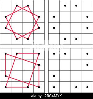 Square Design dotted line drawing exercise. Draw the same line drawing. Stock Vector