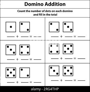 Domino Addition counts the number of dots each domino fills the total. Math Exercises. vector illustrator on white background Stock Vector