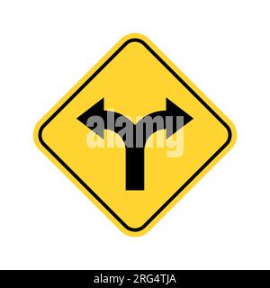 Two arrow double direction sign option way. Fork path two pathway multi traffic traffic icon. Stock Vector