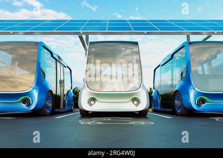Electric cars charging station. Minibuses stopped to charge the batteries. Stock Photo