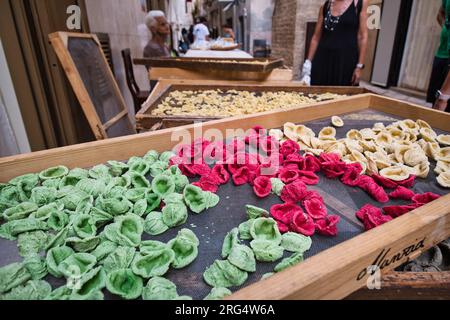 Close up on fresh raw orecchiette, typical apulian pasta, in downtown in Bari Stock Photo
