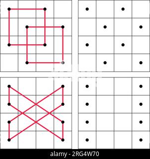 Dots grid Draw a line for each of these shapes of the dotted line practice exercise. School math sheet. the world of geometry Stock Vector