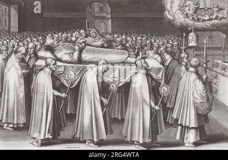 The burial of Ignatius of Loyola, 1491 - 1556.  Spanish Catholic priest, co-founder of the Society of Jesus (the Jesuits) and first Superior General of the order.  After a print by Adriaen Collaert from the painting by Juan de Mesa. Stock Photo