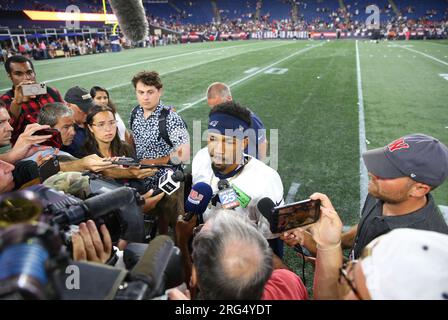 New England Patriots cornerback Jack Jones (13) reacts against the New York  Jets during an NFL football game Sunday, Oct. 30, 2022, in East Rutherford,  N.J. (AP Photo/Adam Hunger Stock Photo - Alamy