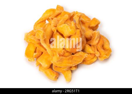 Dried melon slices isolated on a white background. Dried fruit. Stock Photo