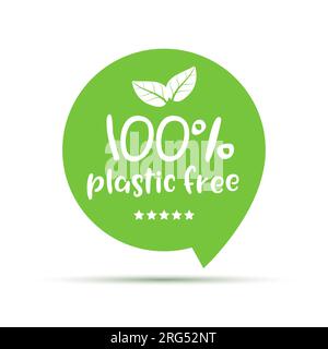 Plastic free green icon badge. Bpa plastic free chemical mark zero or 100 percent clean Stock Vector