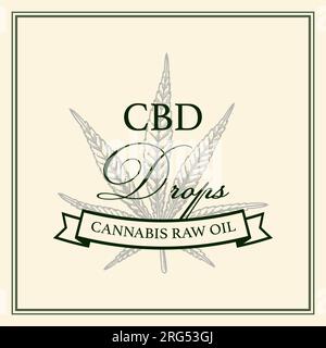 Cannabis product packaging design. Marijuana logo template with hand drawn elements. Vector illustration in sketch style Stock Vector