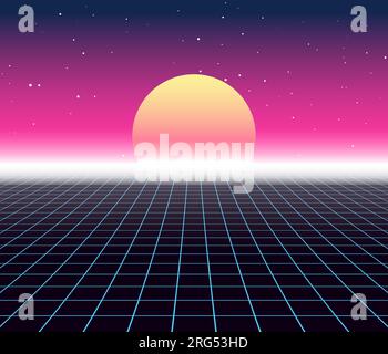 Synth wave retro grid background. Synthwave 80s vapor vector game ...
