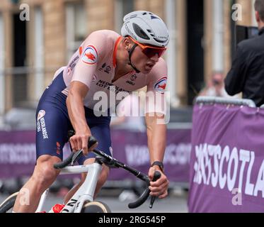 Mathieu van der Poel of the Netherlands won an attritional and dramatic men’s UCI World Road Race title in Glasgow August 2023 Stock Photo