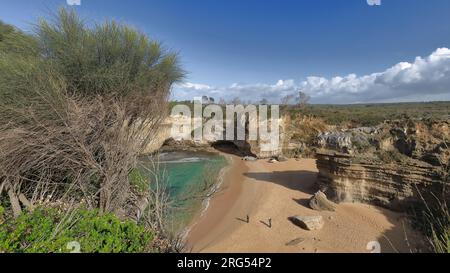 822 Side view of Lorge Ard Gorge western cliff and beach as seen from the Shipwreck Walk. Port Campbell NP-Australia. Stock Photo