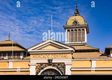 The Mercado Central de Santiago de Chile with a distinctive vaulted ceiling made of a metal construction, Chile, South America Stock Photo