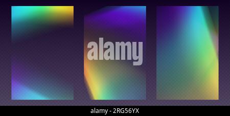 Crystal refraction overlay, leak flare, rainbow sunlight effect, holographic reflections for posters or social media. Stock Vector