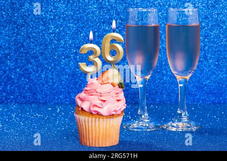 Cupcake With Number For Celebration Of Birthday Or Anniversary; Number 36. Stock Photo
