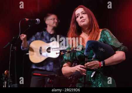 Northumbrian piper, Kathryn Tickell performing at the Wickham Festival. August 5, 2023 Stock Photo