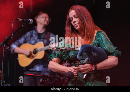 Northumbrian piper, Kathryn Tickell performing at the Wickham Festival. August 5, 2023 Stock Photo