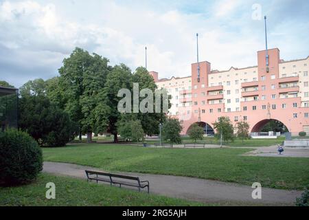 Vienna, Austria. 06 August 2023: Karl Marx-Hof housing complex and the longest single residential buildings in the world. Built between 1927 and 1930. Stock Photo