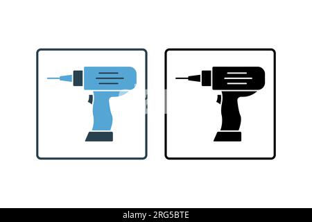 Drill Icon. Icon related to carpentry, construction, projects, applications, and user interfaces. solid icon style. Simple vector design editable Stock Vector