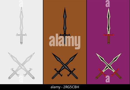 set of icon swords and symbols. cross sword. vector illustration. Stock Vector