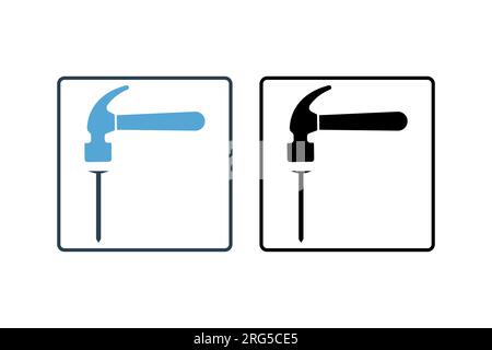 Hammer and Nail Icon. Icon related to carpentry, construction, projects, applications, user interfaces. solid icon style. Simple vector design editabl Stock Vector