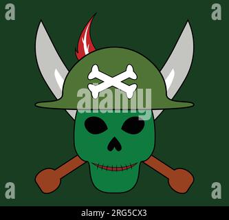 skull pirate with crossed swords. pirate warrior skull. vectors, illustrations, icons and logos. Stock Vector