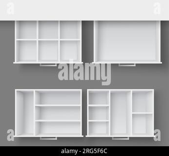 Pull out sliding box inner container isolated realistic set Stock Vector