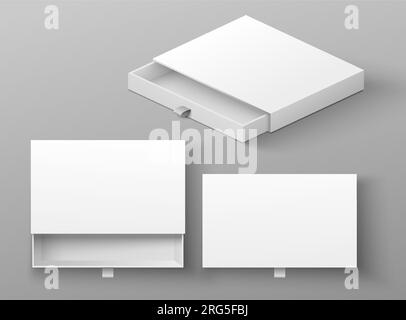 Paper box mockup with ribbon, open and closed package set Stock Vector