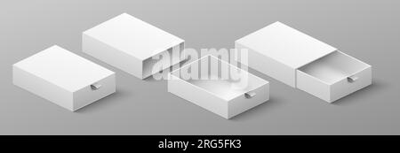 Cardboard package with ribbon to pull and slide set Stock Vector