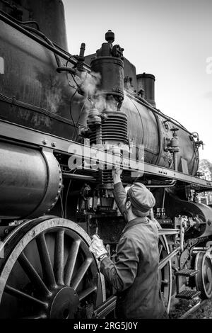 Historic steam train in the Sienese countryside, Tuscany,Italy, Europe Stock Photo