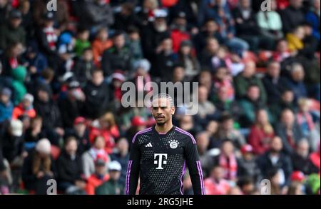 Unterhaching, Germany. 07th Aug, 2023. Soccer: Test matches, FC Bayern Munich - AS Monaco at Alpenbauer Sportpark. Leroy Sane of Munich is on the pitch. Credit: Sven Hoppe/dpa/Alamy Live News Stock Photo