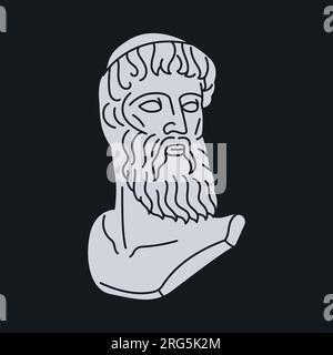 Statue of Zeus black concept. Ancient Greek god isolated on black background. Digital illustration for web page, mobile app, promo. Stock Vector