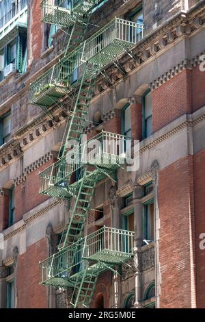 Wrought iron fire escapes on a building on Fifth Avenue in Midtown Manhattan, 2023, New York City, USA Stock Photo