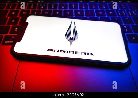 China. 07th Aug, 2023. In this photo illustration, the Arrinera logo is displayed on the screen of a smartphone. Arrinera is a Polish automotive company known for manufacturing high-performance sports cars. Their flagship model, the Arrinera Hussarya, boasts a powerful engine, sleek design, and impressive acceleration. With a focus on precision engineering and cutting-edge technology, Arrinera aims to deliver an exhilarating driving experience for car enthusiasts. Credit: SOPA Images Limited/Alamy Live News Stock Photo