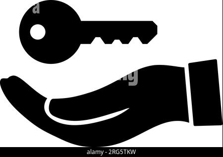 Simple key with open hand symbol getting key to lock unlock access vector illustration icon Stock Vector