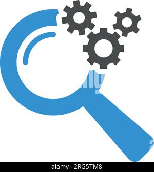 Magnifying glass with with gears for search engine optimization vector illustration icon Stock Vector